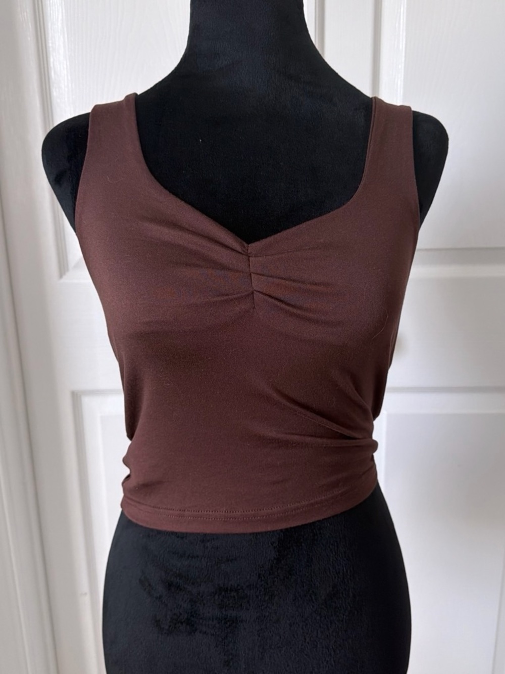 SHEIN Brown Ruched V-Neck Sleeveless Tank